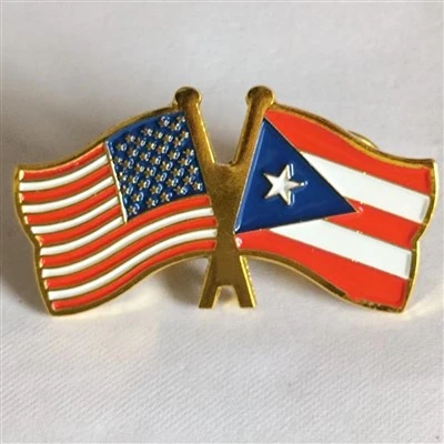 American & Puerto Rican Crossed Flags Enamel Pin Badge